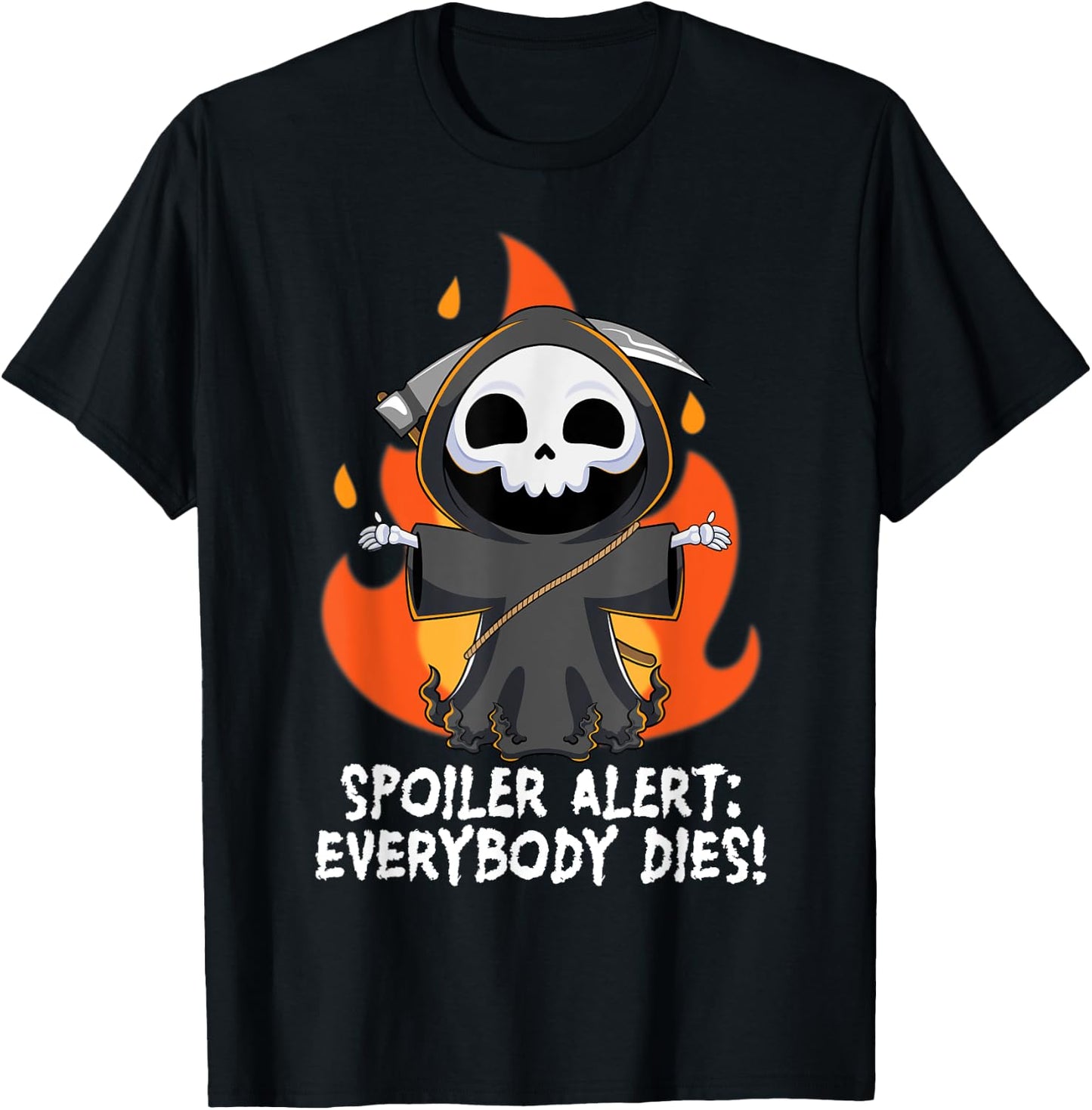 Spoiler Alert Everybody Dies Funny Kawaii Grim Reaper Pun T-Shirt - T-Shirt | Black