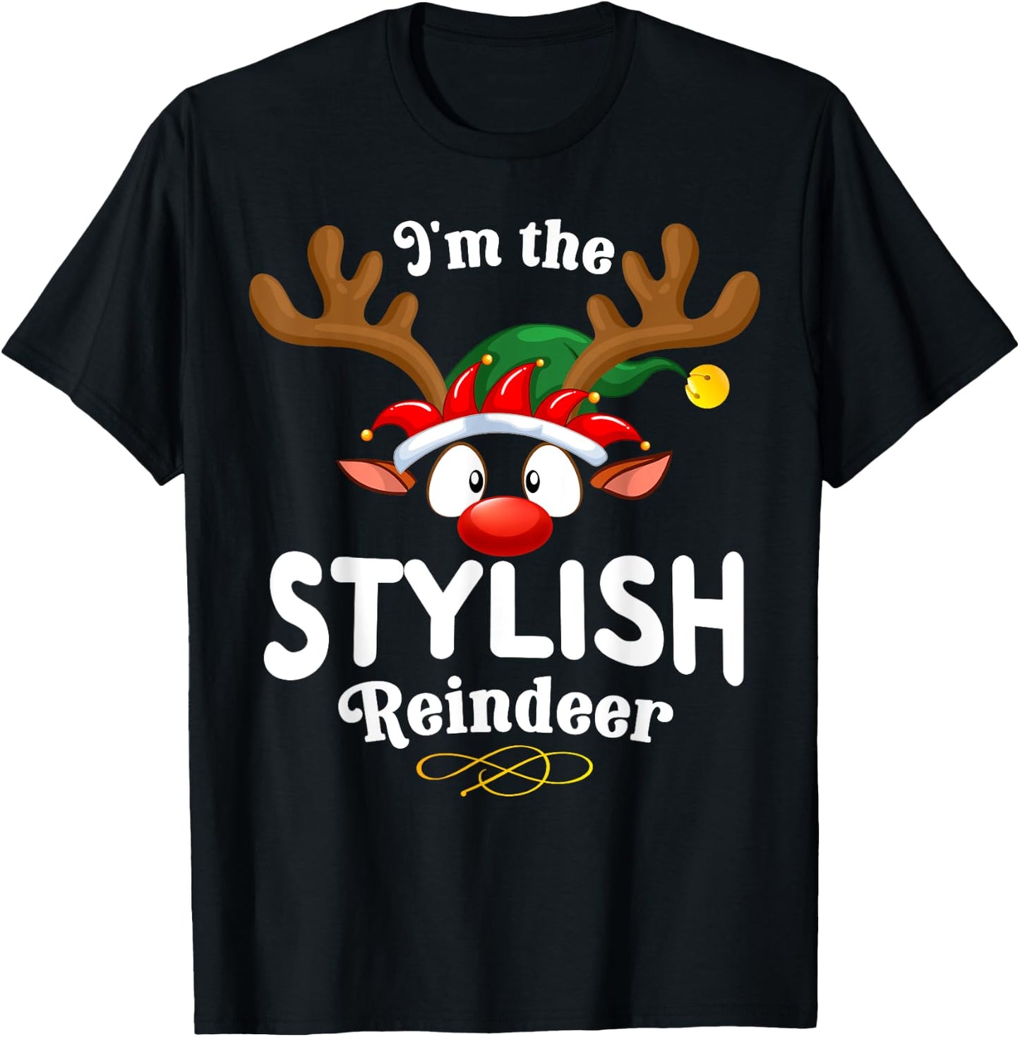 Christmas PJS Stylish XMas Reindeer Matching T-Shirt - T-Shirt | Black