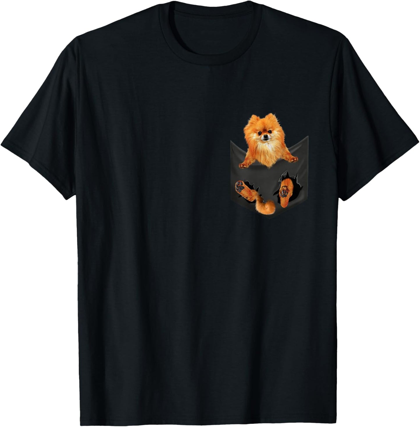 Pomeranian Dog In Pocket, Pom Dog, Pom-Pom puppy peeking T-Shirt - T-Shirt | Black