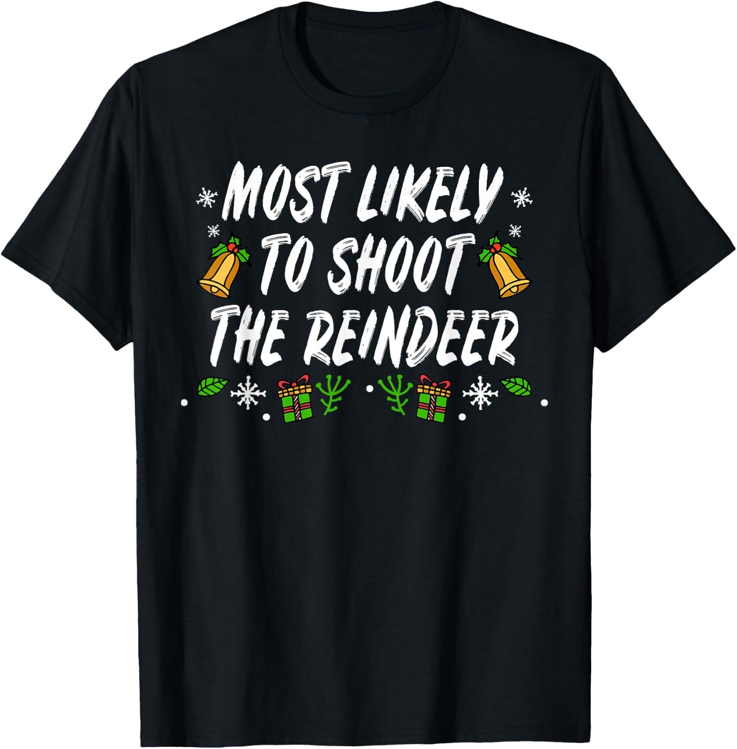 Reindeer Santa Claus Christmas Holiday T-Shirt - T-Shirt | Black