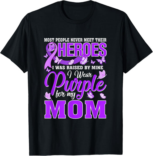 My Heroes I Wear Purple For My Mom Pancreatic Cancer T-Shirt - T-Shirt | Black