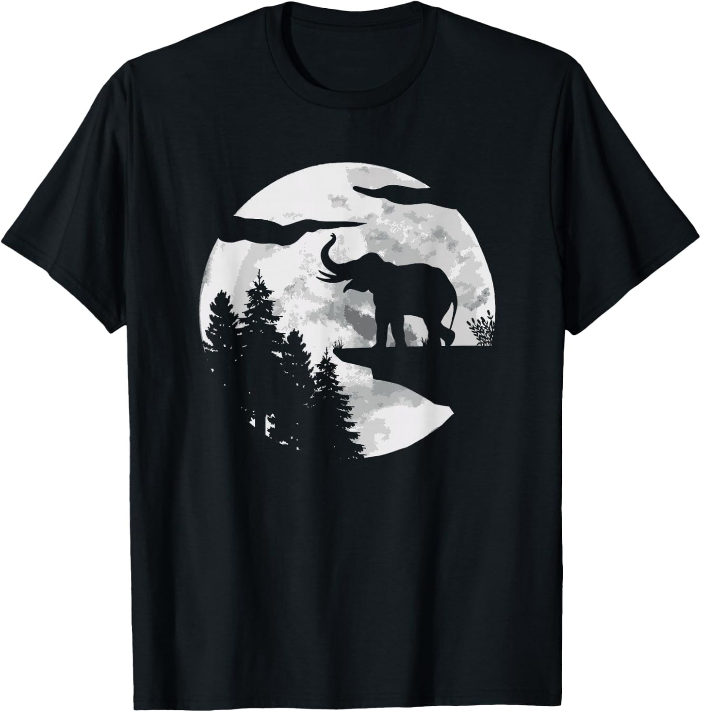 Elephant Africa Safari Pachyderm - Full Moon Elephant T-Shirt - T-Shirt | Black