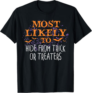 Most Likely To Halloween Hide From Trick Or Treater Matching T-Shirt - T-Shirt | Black