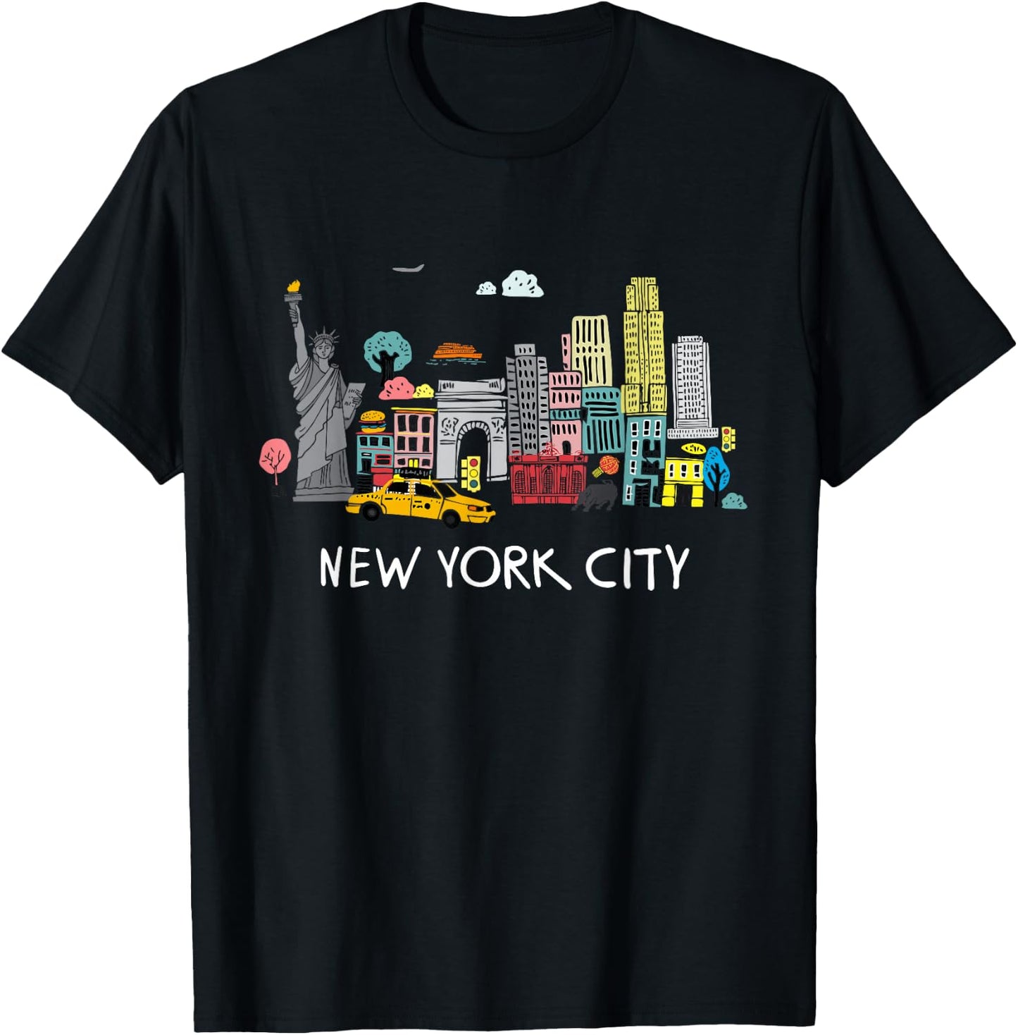 Cool New York City Sketch Drawing Art Illustration Graphic T-Shirt - T-Shirt | Black
