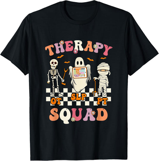 Retro Therapy Squad Slp Ot Pt Team Halloween Speech Physical T-Shirt - T-Shirt | Black