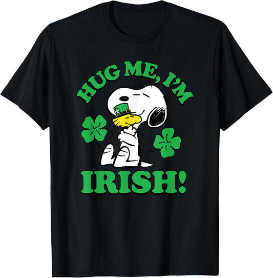 Peanuts - Snoopy Woodstock Hug Me Irish T-Shirt - T-Shirt | Black
