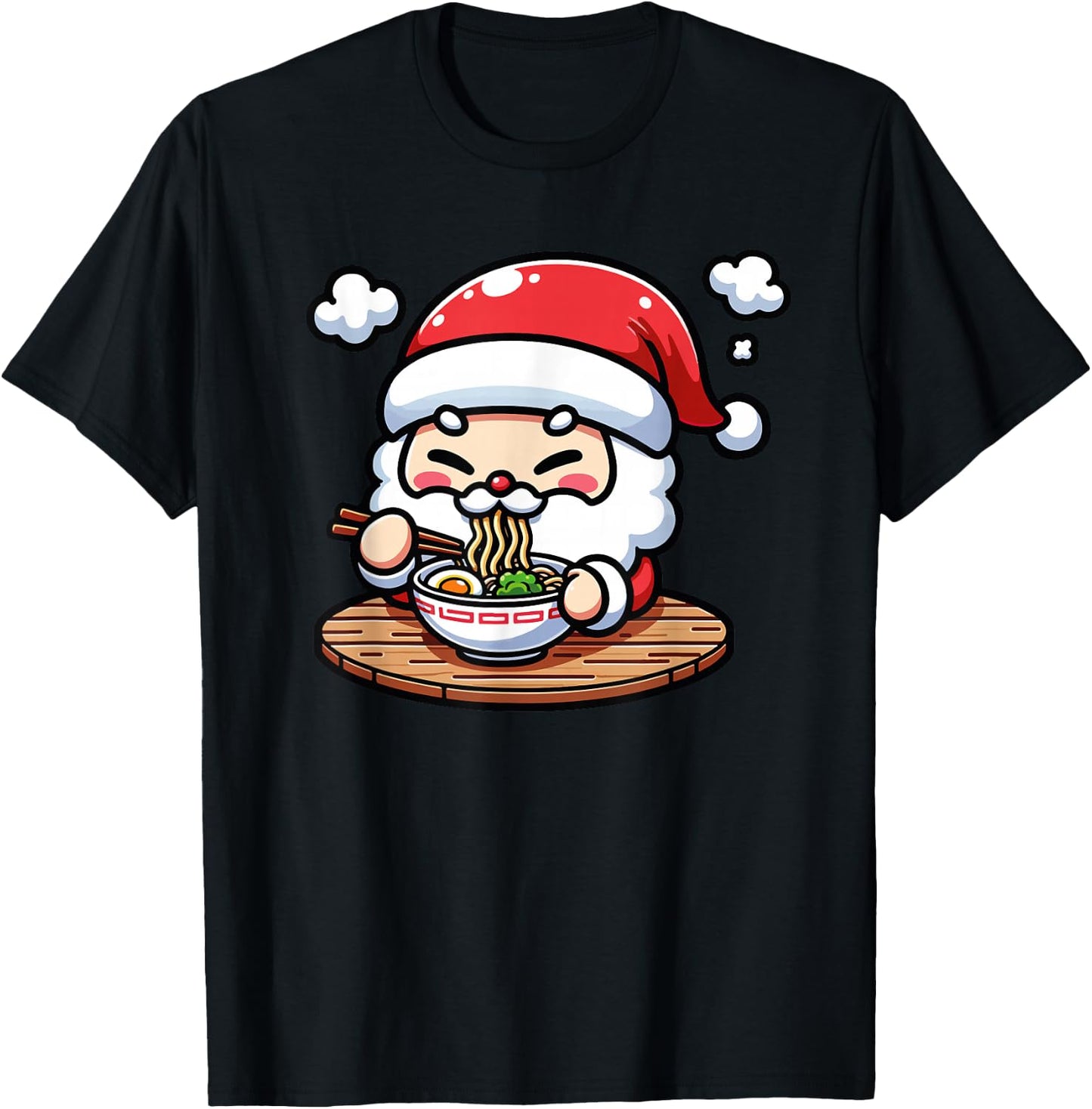 Cute Santa's Christmas Ramen Japanese Xmas Anime Noodles T-Shirt - T-Shirt | Black