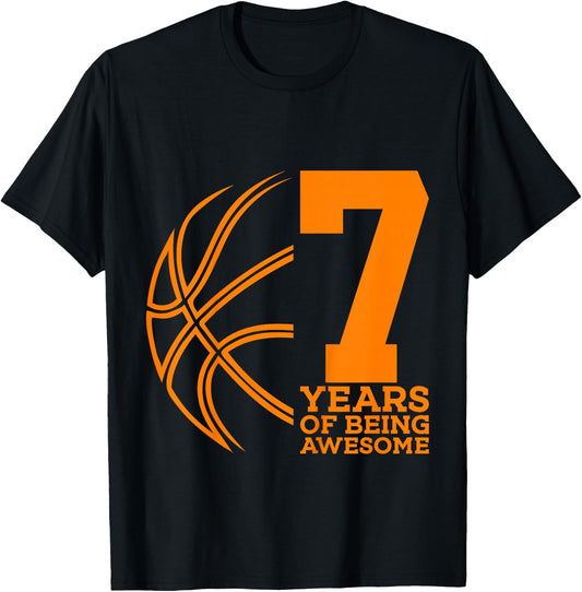 7 Years of Being Awesome Basketball 7th Birthday T-Shirt - T-Shirt | Black