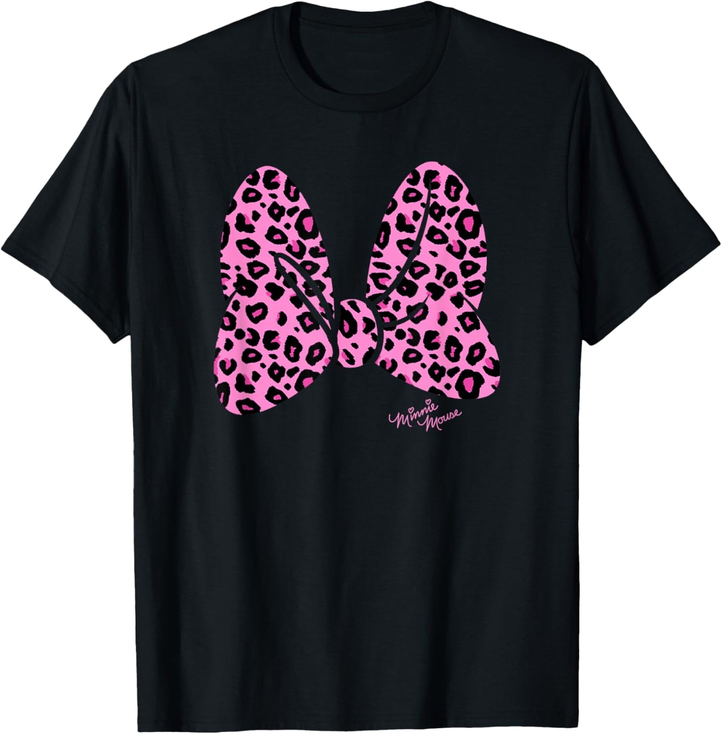 Disney Minnie Mouse Pink Animal Print Classic Bow T-Shirt - T-Shirt | Black