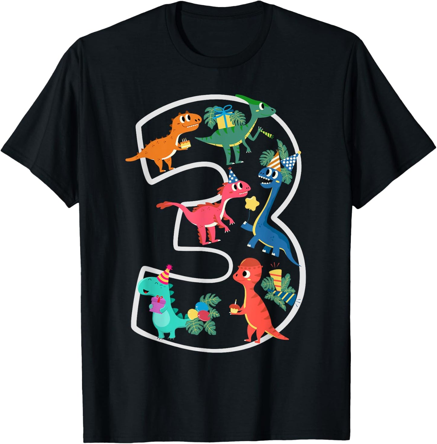 3rd Birthday Dinosaurs Party Design Toddlers Boys Girls T-Shirt - T-Shirt | Black