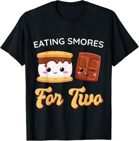 Kawaii Eating Smores for Two Pregnancy Announcement Women T-Shirt - T-Shirt | Black