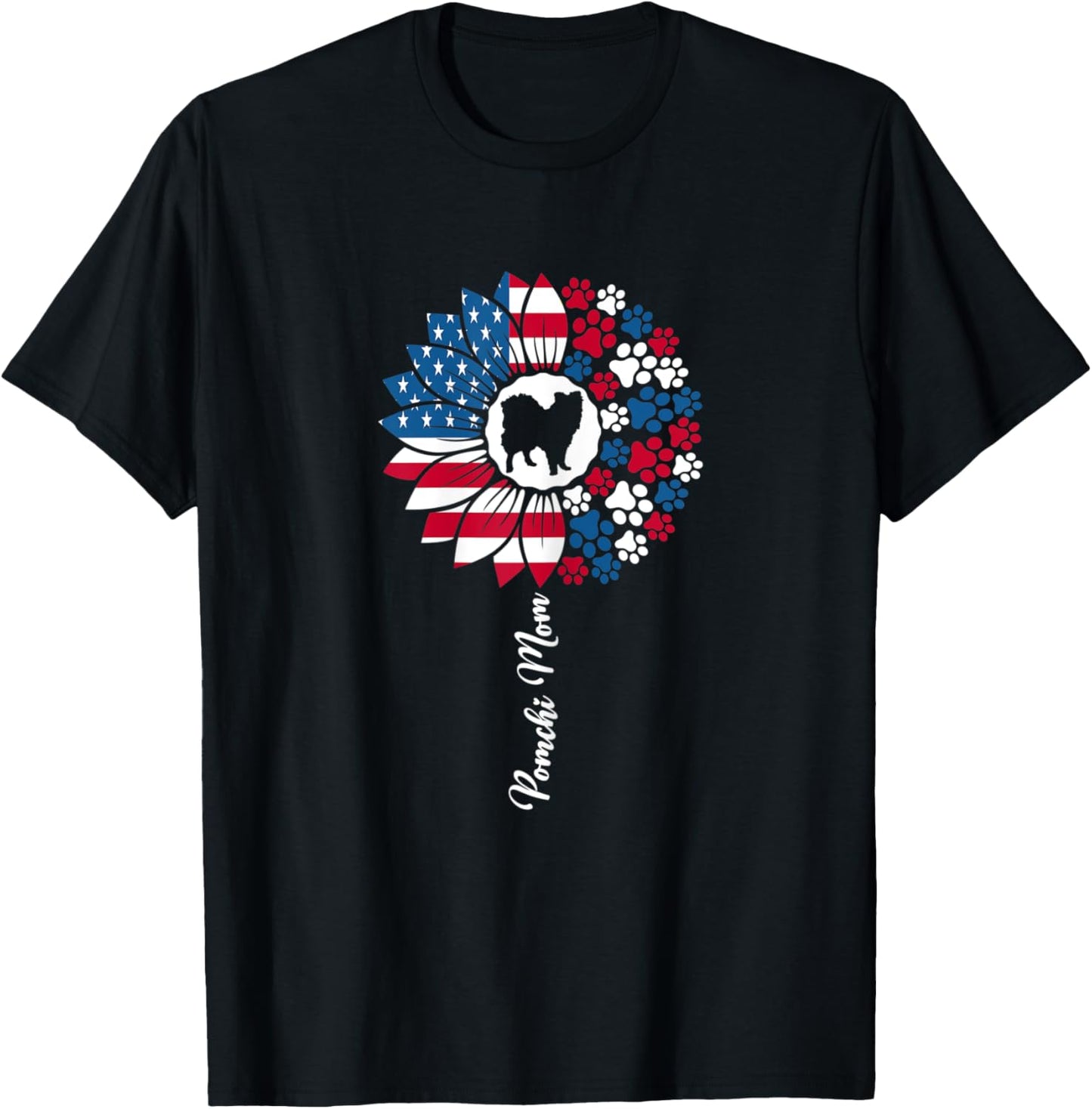Cute Pomchi Mama Pom-Chi Dog Lovers American Flag T-Shirt - T-Shirt | Black