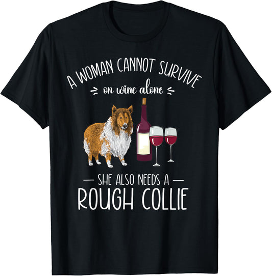 Rough Collie Mom Wine Dog Mom Women T-Shirt - T-Shirt | Black