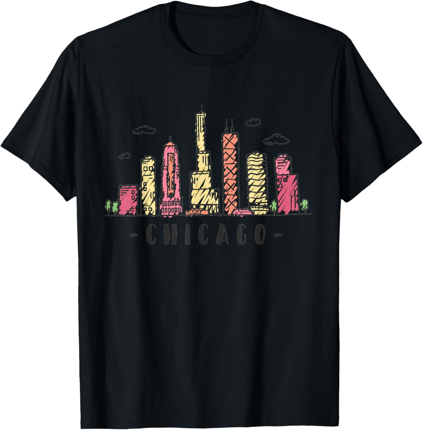 Chicago Skyline Illinois Vintage T-Shirt - T-Shirt | Black