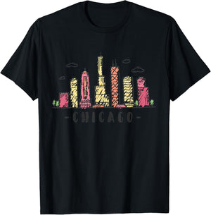 Chicago Skyline Illinois Vintage T-Shirt - T-Shirt | Black