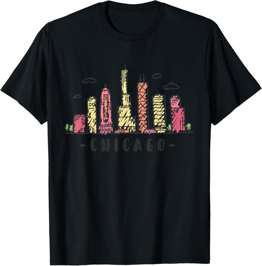 Chicago Skyline Illinois Vintage T-Shirt - T-Shirt | Black