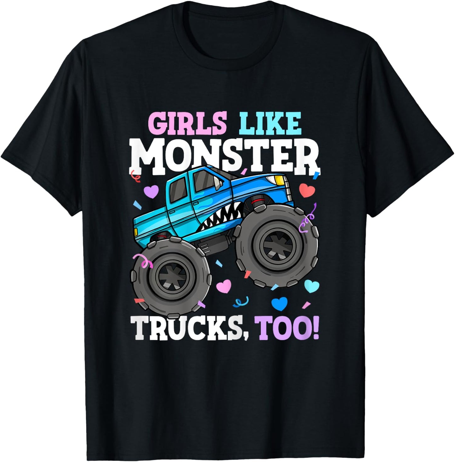 Shark Monster Truck Girls Like Monster Trucks Too Kids T-Shirt - T-Shirt | Black