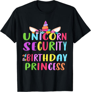 Unicorn Security Of The Birthday Princess Mom Dad Unicorn T-Shirt - T-Shirt | Black