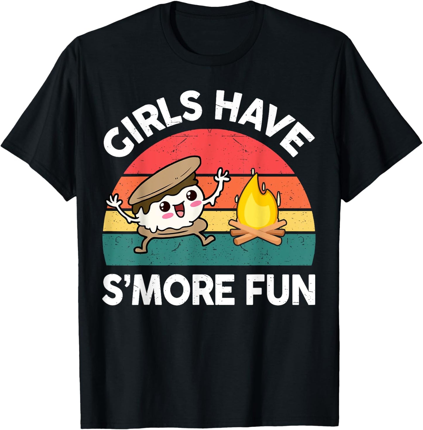 Funny Camping Girl Have Smore Fun Kids Women Happy Camper T-Shirt - T-Shirt | Black