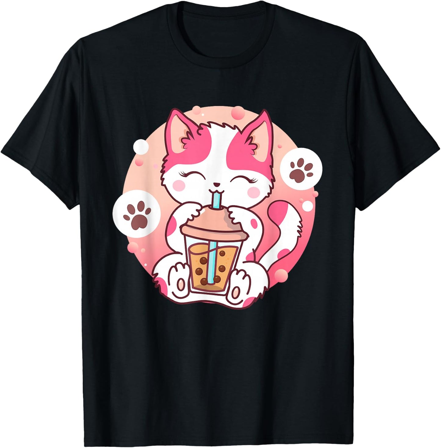 Cat Boba Tea Anime Kawaii Neko Bubble Tea Teen Girl Boba Cat T-Shirt - T-Shirt | Black