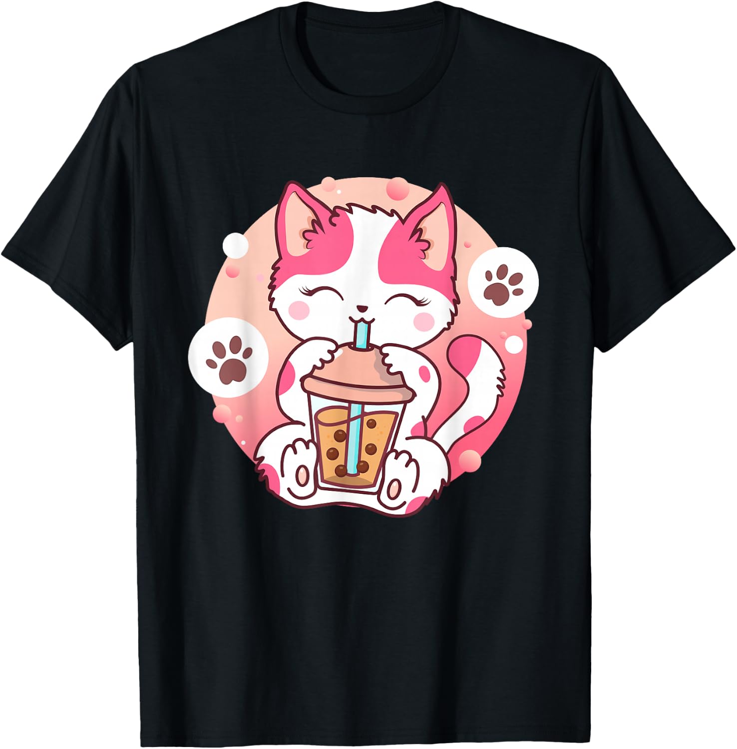 Cat Boba Tea Anime Kawaii Neko Bubble Tea Teen Girl Boba Cat T-Shirt - T-Shirt | Black