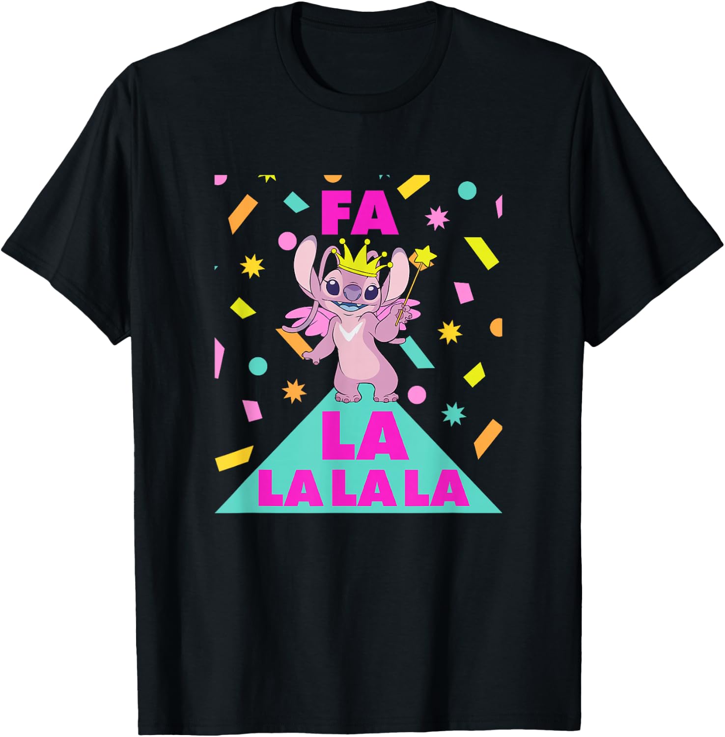 Disney Lilo & Stitch Christmas Fa La La La Angel Celebration T-Shirt - T-Shirt | Black