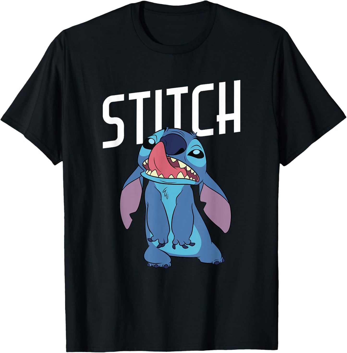 Disney Lilo & Stitch Silly Face Stitch Licking His Nose T-Shirt - T-Shirt | Black