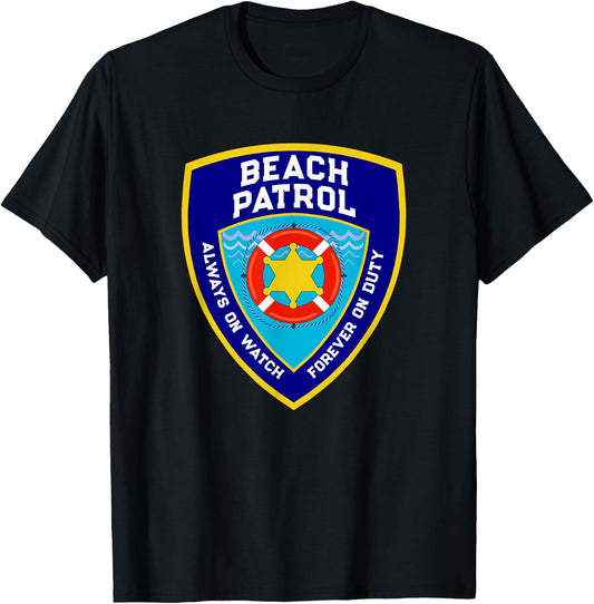 Summer Funny BEACH PATROL Ocean Forever On Duty Lifeguards Women Girls Kids T-Shirt - T-Shirt | Black
