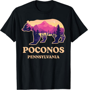 Poconos Mountains Pennsylvania Pa Bear Hiking Souvenirs T-Shirt - T-Shirt | Black