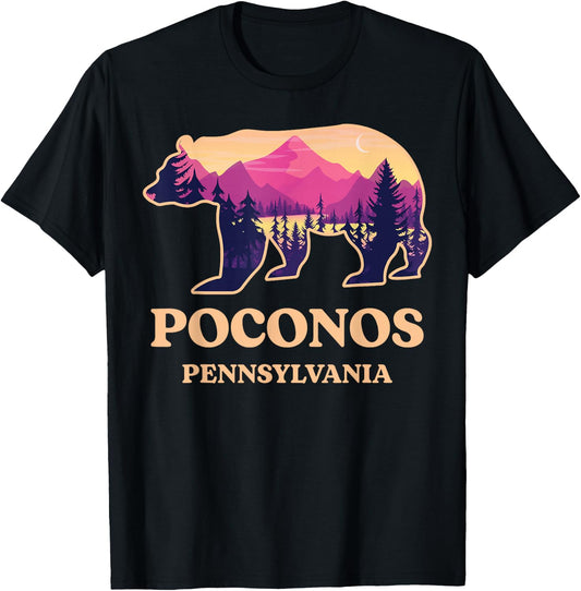 Poconos Mountains Pennsylvania Pa Bear Hiking Souvenirs T-Shirt - T-Shirt | Black