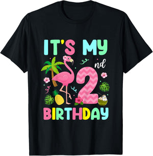 It's My 2nd Birthday Flamingo Shirt Hawaii 2 Yrs Old Girl T-Shirt - T-Shirt | Black