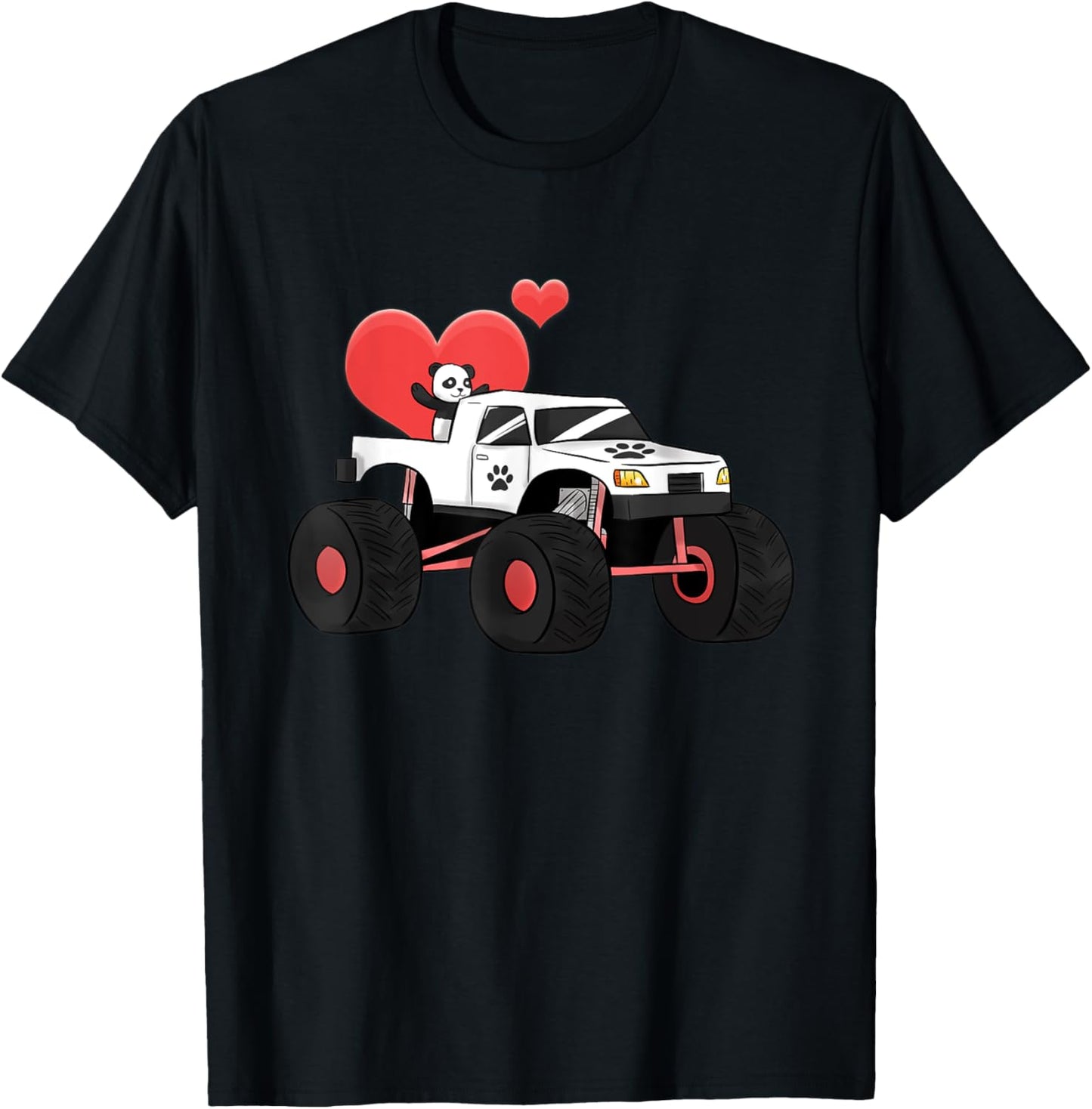 Monster Truck Muscle Car Amazing Panda Style Heart Wheels T-Shirt - T-Shirt | Black