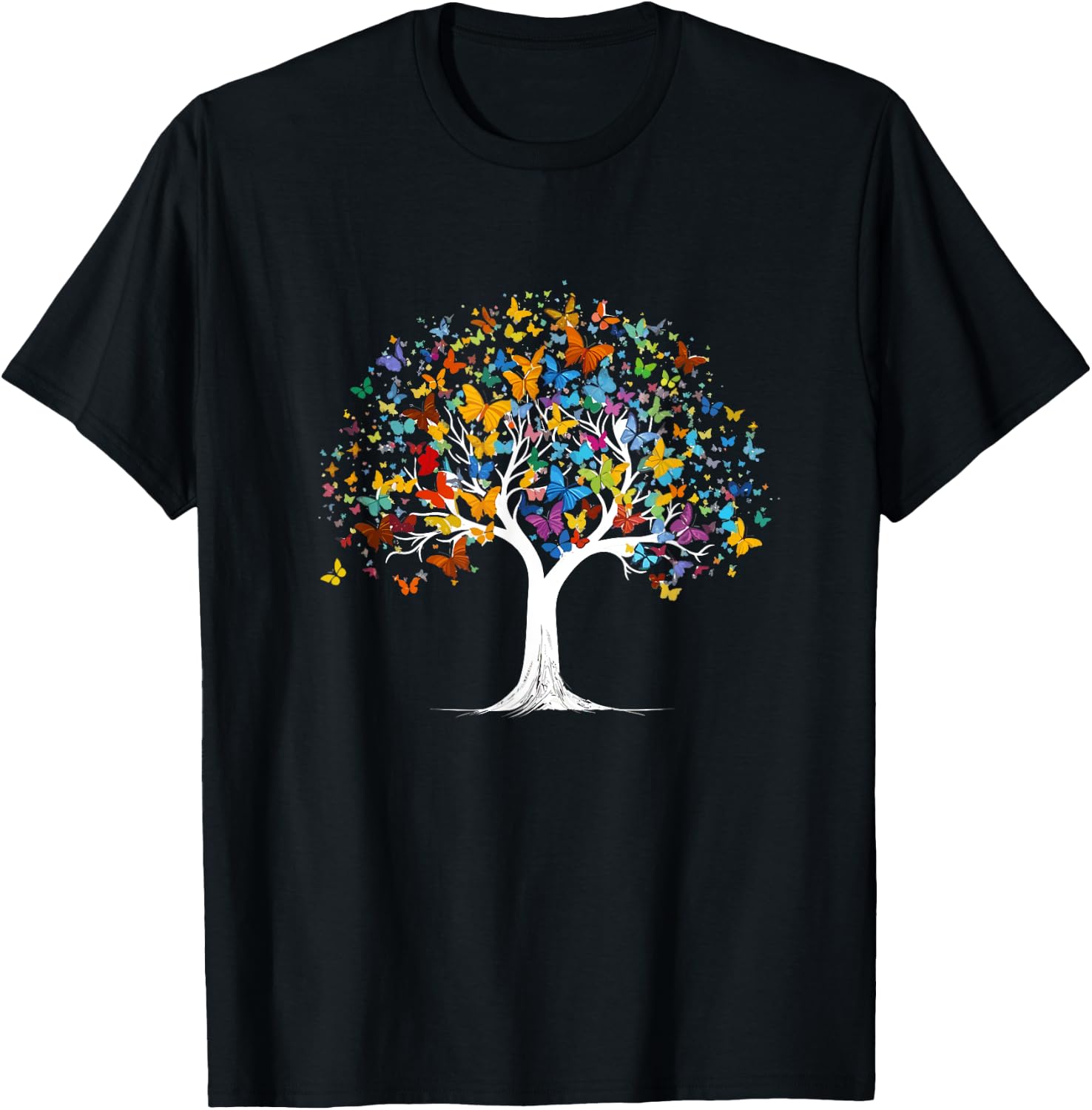Butterfly Tree Beautiful Butterflies Garden Colorful T-Shirt - T-Shirt | Black