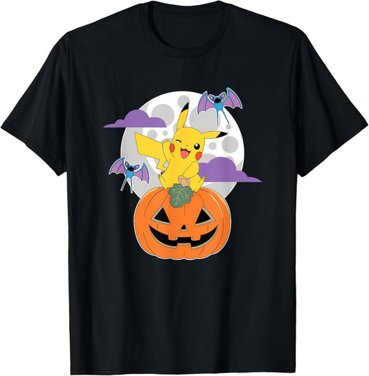 Pokémon - Halloween Pumpkin Pikachu Zubats Moon T-Shirt - T-Shirt | Black