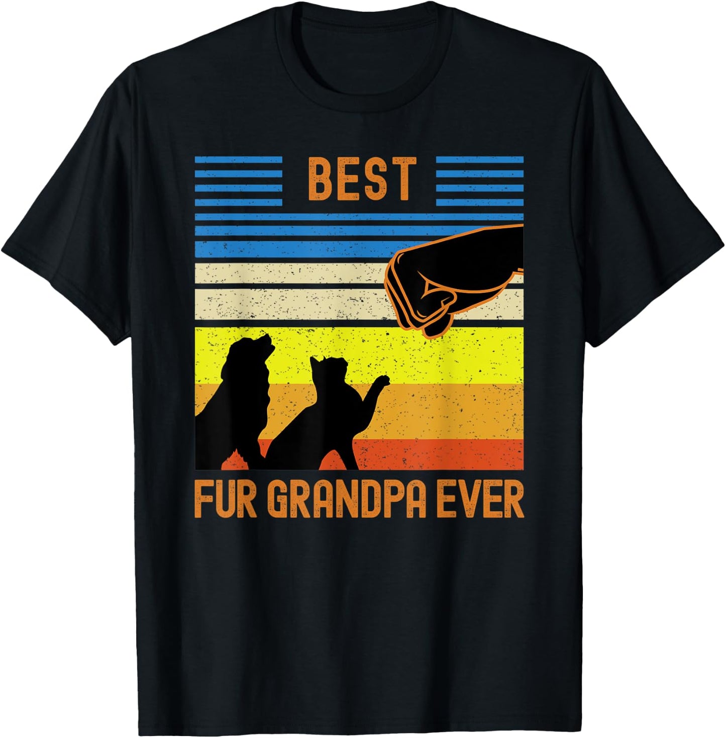 Best Fur Grandpa Ever Funny Vintage Retro Dog and Cat Owner T-Shirt - T-Shirt | Black