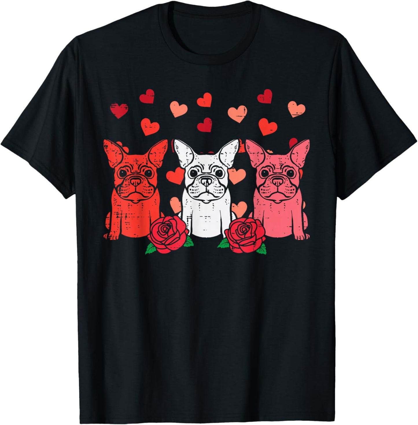 Valentines Day French Bulldogs Frenchie Dog Men Women Kids T-Shirt - T-Shirt | Black