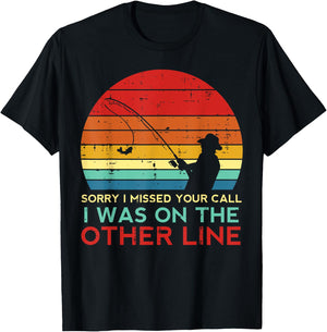 Fishing Sorry Missed Your Call Other Line Retro Men Boys Kid T-Shirt - T-Shirt | Black