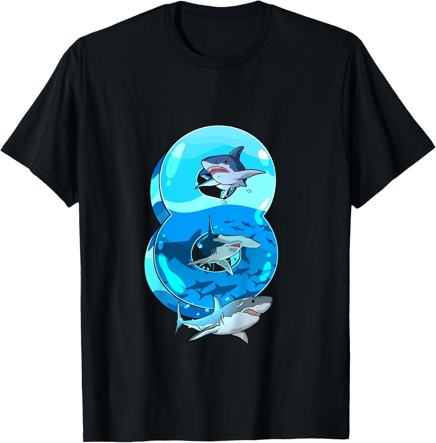 Kids Shark Boy 8 Years Birthday Child Children's Birthday T-Shirt - T-Shirt | Black