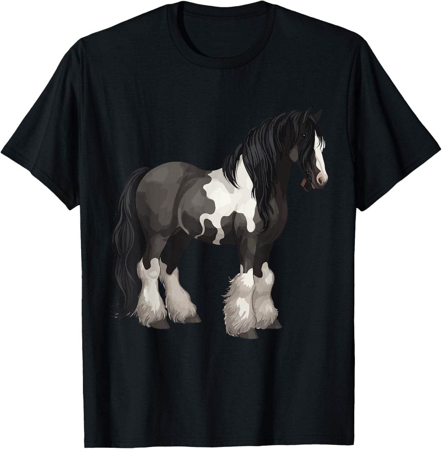 Black Gypsy Vanner Horse Lover Riding Equestrian T-Shirt - T-Shirt | Black