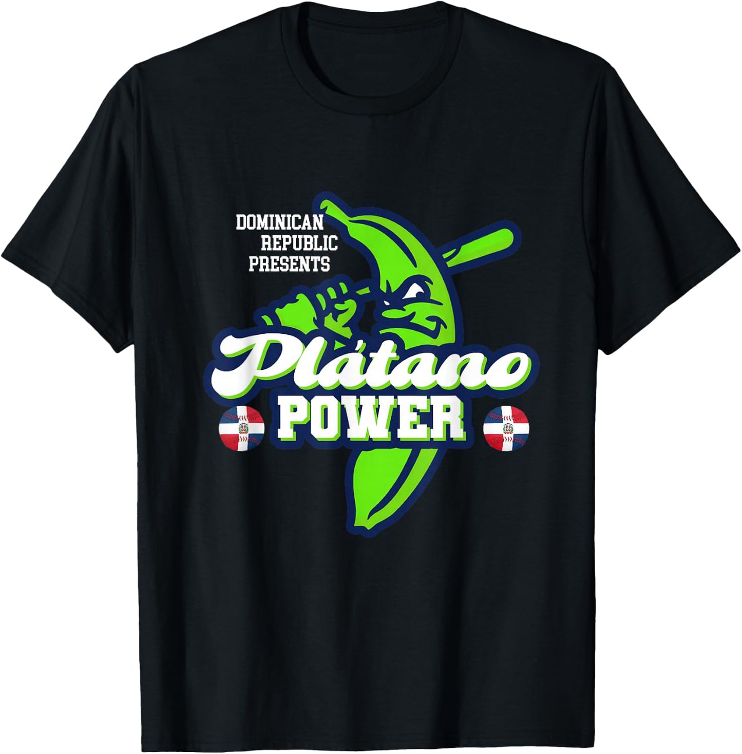 Dominican Republic Platano Power Baseball DR Flag T-Shirt - T-Shirt | Black
