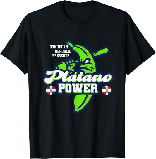 Dominican Republic Platano Power Baseball DR Flag T-Shirt - T-Shirt | Black