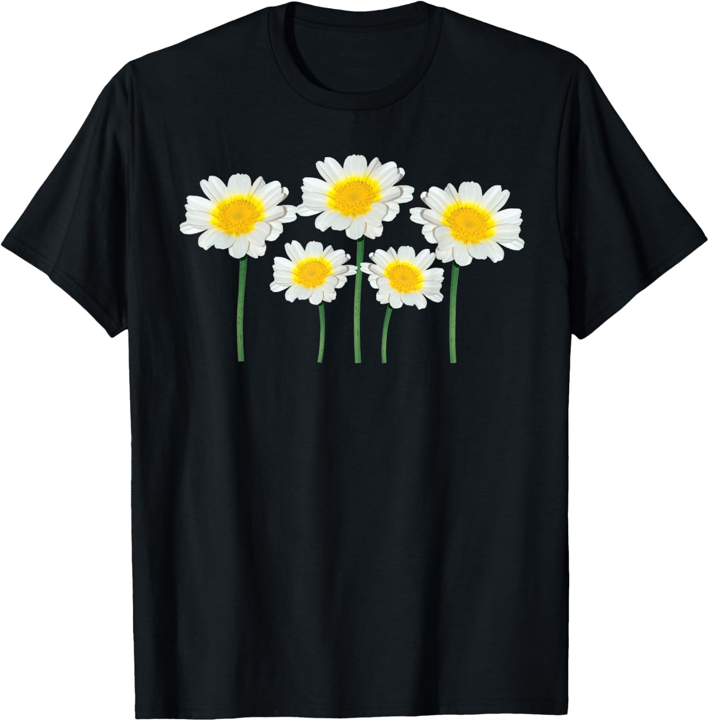 Cute Daisy Flowers Classic Wildflower White & Yellow Graphic T-Shirt - T-Shirt | Black