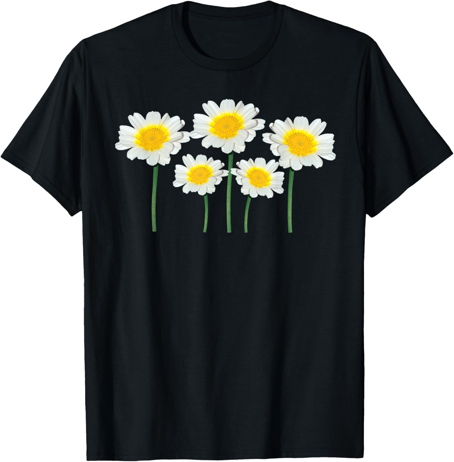 Cute Daisy Flowers Classic Wildflower White & Yellow Graphic T-Shirt - T-Shirt | Black