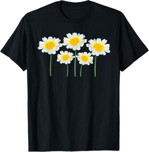 Cute Daisy Flowers Classic Wildflower White & Yellow Graphic T-Shirt - T-Shirt | Black