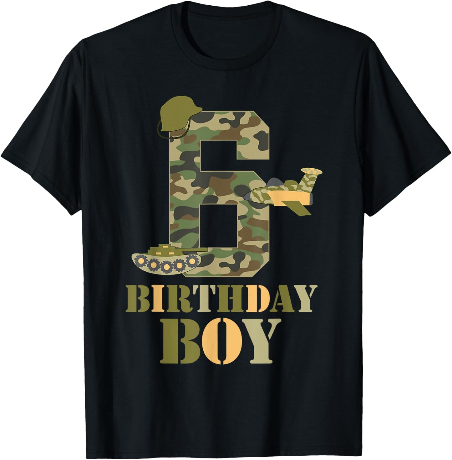 6th Birthday Military Themed Camo Boys 6 Years Old Soldier T-Shirt - T-Shirt | Black