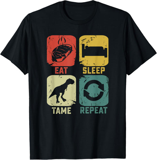 Eat Sleep Tame Repeat Dinosaur gaming geek Funny gamer T-Shirt - T-Shirt | Black