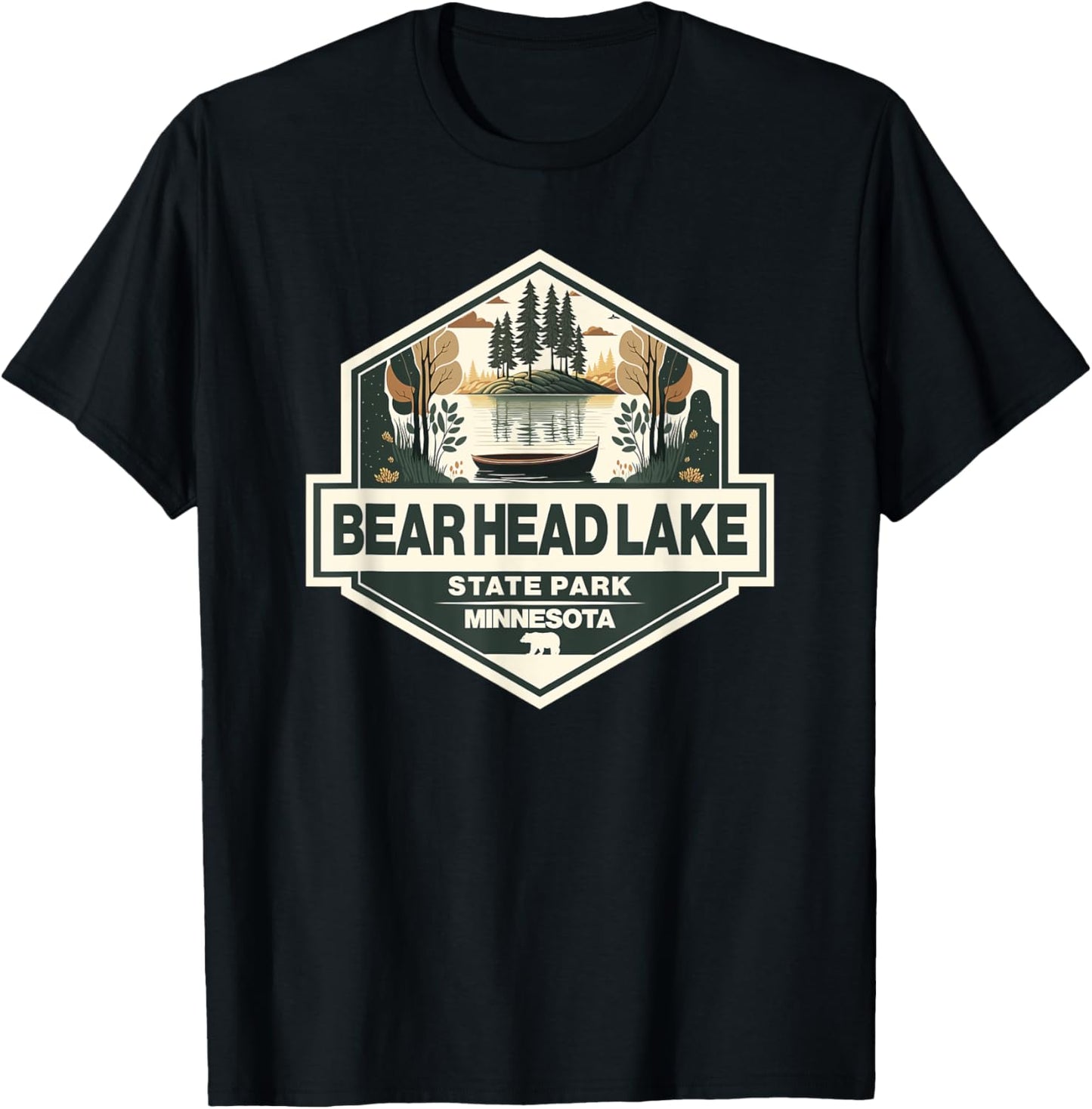 Bear Head Lake State Park Minnesota Travel Art Badge T-Shirt - T-Shirt | Black