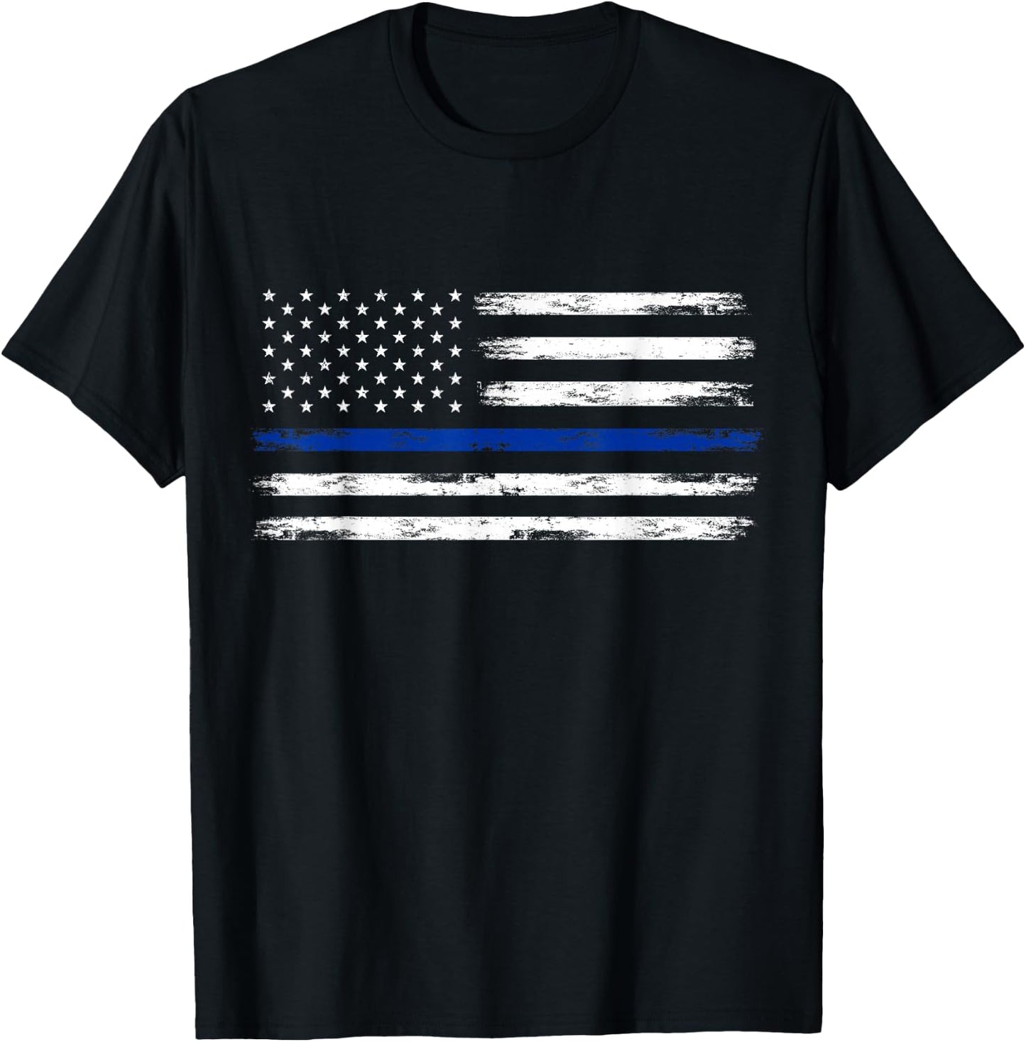 Police Officer US USA American Flag Thin Blue Line T-Shirt - T-Shirt | Black