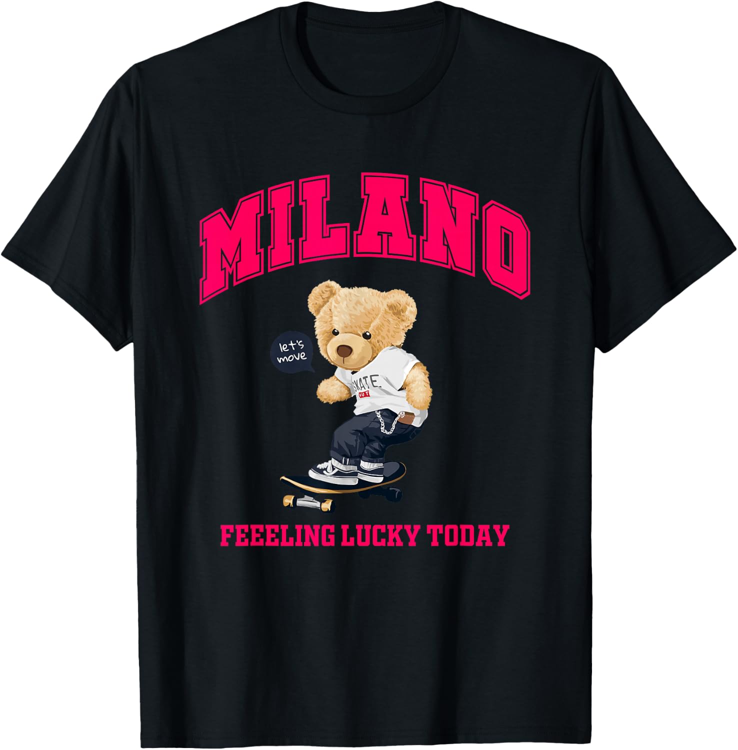 Cool Milan Italy Teddy Bear Illustration Graphic Cartoon T-Shirt - T-Shirt | Black