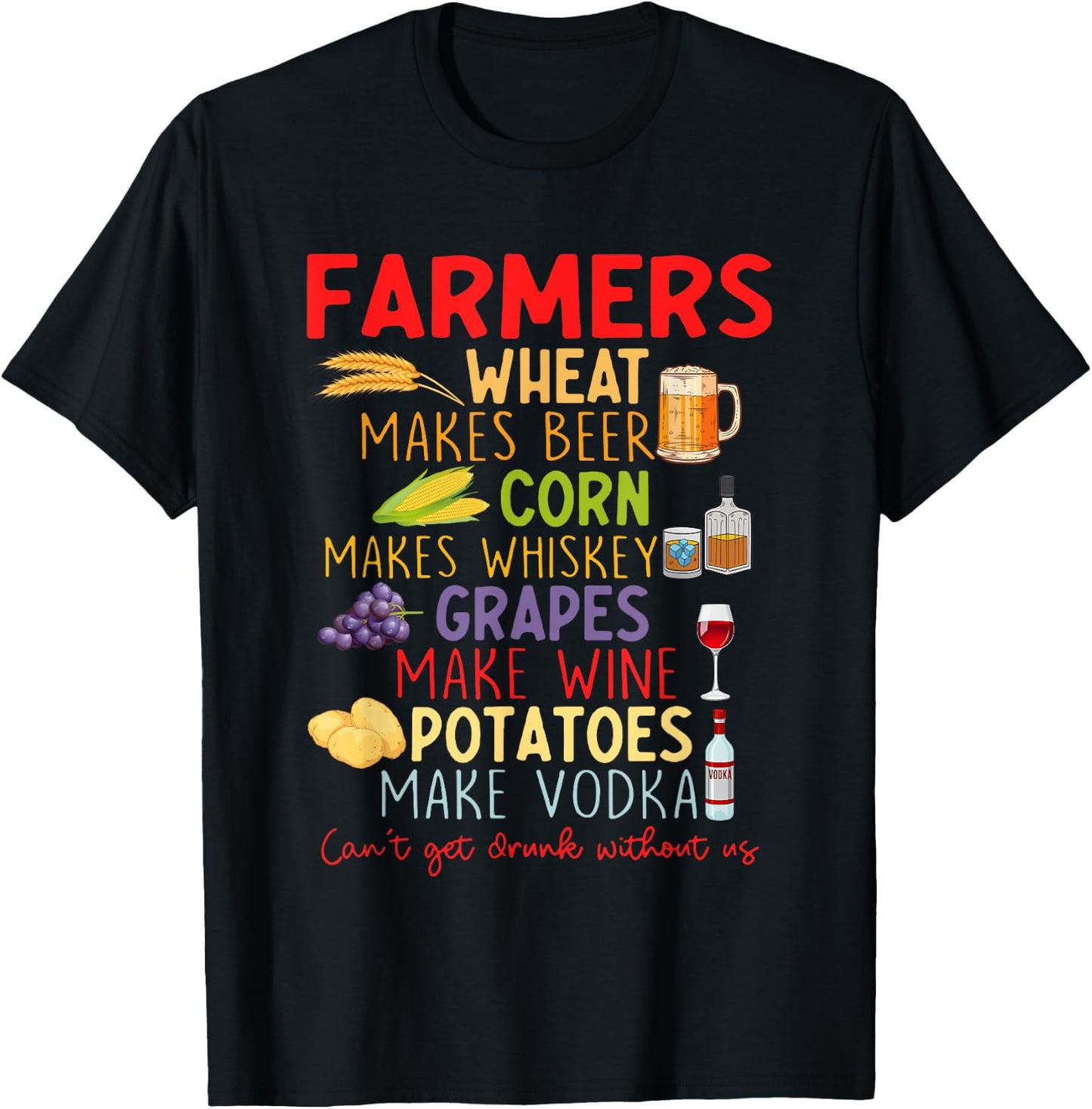 Farmers Wheat Make Beer Corn Makes Whiskey Grapes Quote T-Shirt - T-Shirt | Black